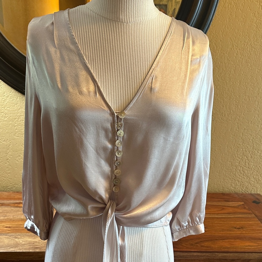 Zara Champagne Tie Waist Blouse